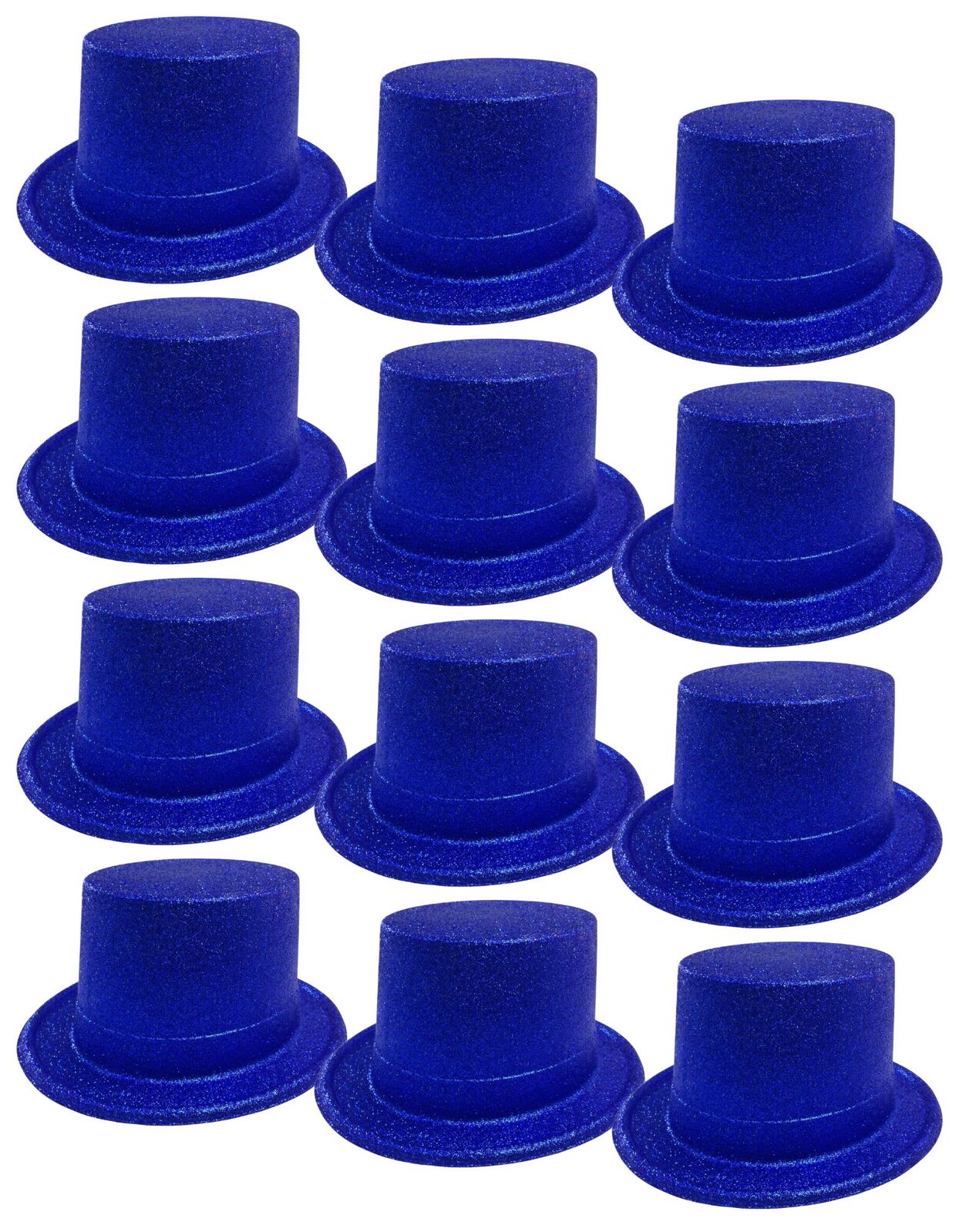 V563-12GLTRTOPHAT-BLU-197176-00 12x GLITTER TOP HAT Fancy Party Plastic Costume Tall Cap Fun Dress Up BULK - Blue - Image 1