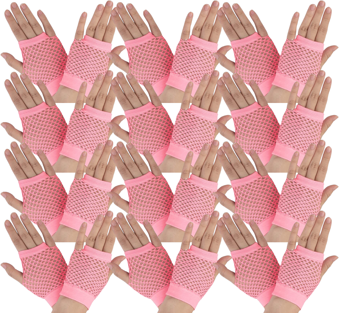 V563-12PCS-18510-LIGHTPINK-184310-00 12 Pair Fishnet Gloves Fingerless Wrist Length 70s 80s Costume Party -Light Pink - Image 1