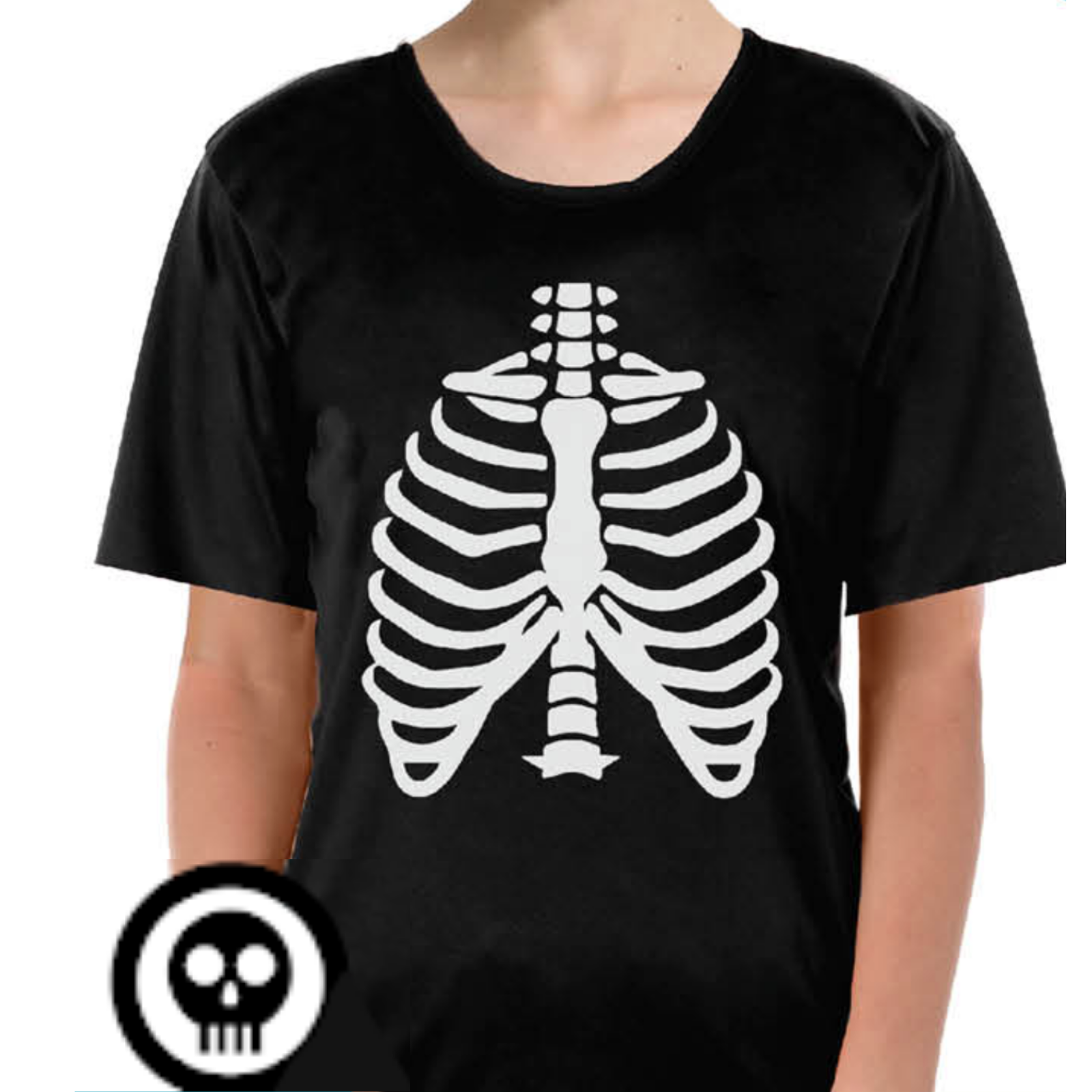 V563-13220-03-202503052140-00 Childrens Skeleton Top Scary Kids Dress Up Halloween Book Week Bones T Shirt - L (10-12 Years Old) - Image 1