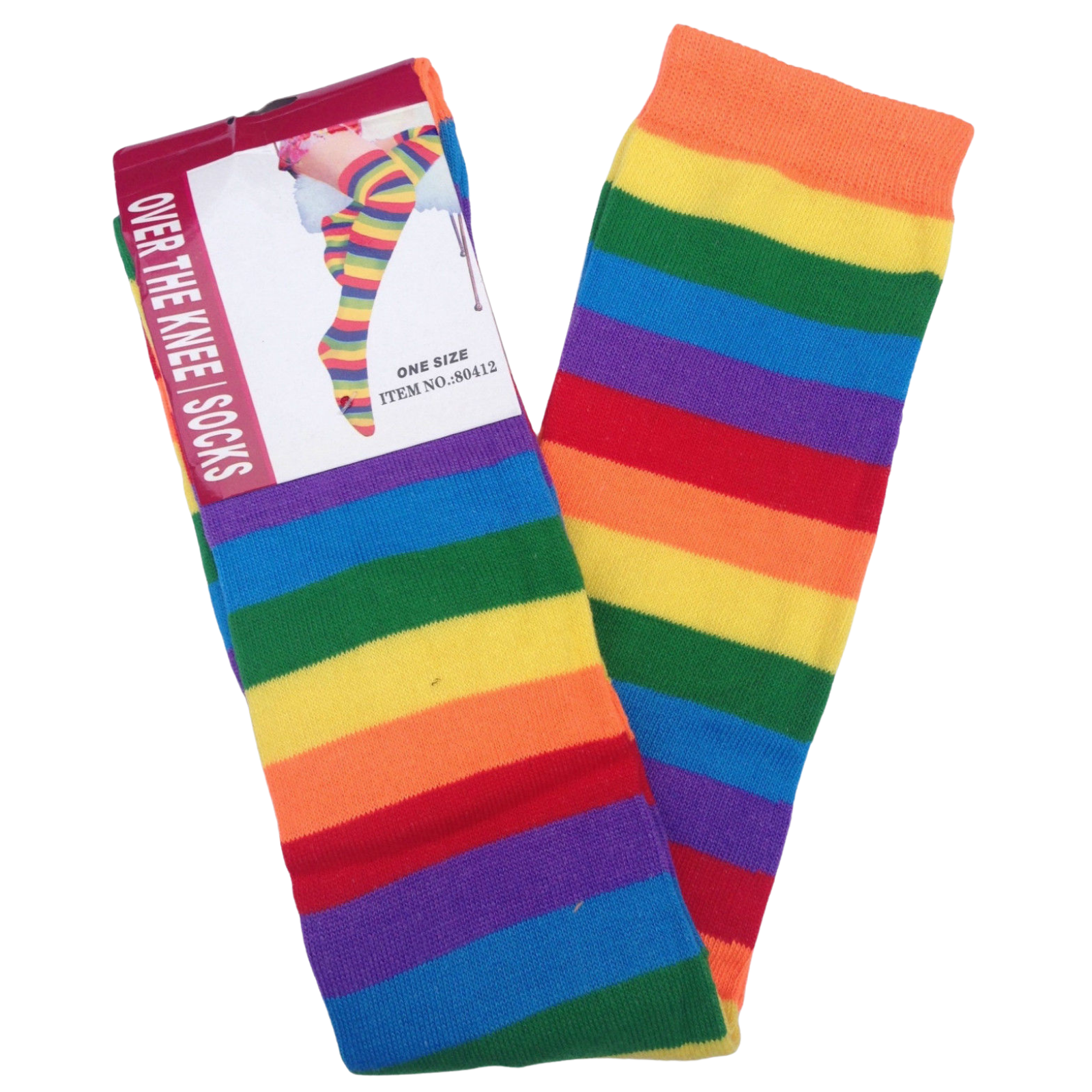 V563-15350-09-184380-00 OVER THE KNEE SOCKS Plain Striped High Thigh Ladies Long Womens Stripey Stocking - Rainbow - Image 1