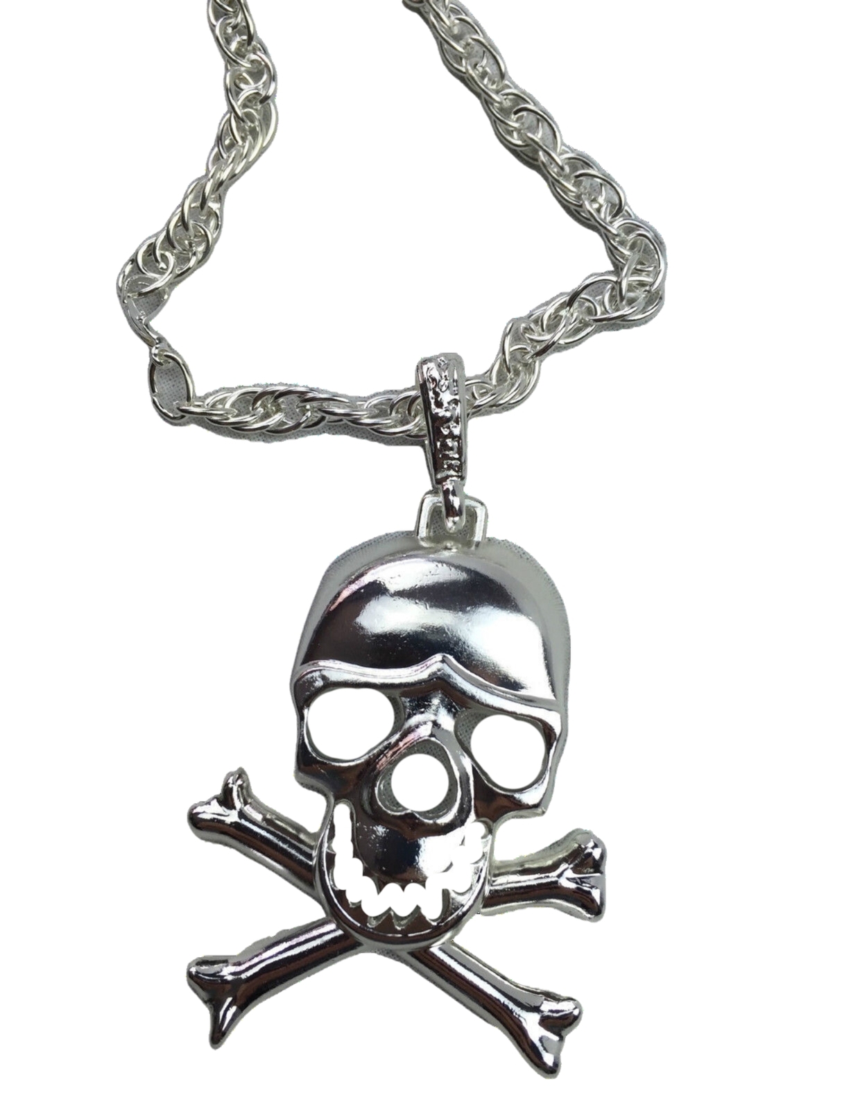V563-16020-185638-00 SKULL NECKLACE Pendant Silver Chain Punk Vintage Fashion Gothic Jewelry Retro - Image 1