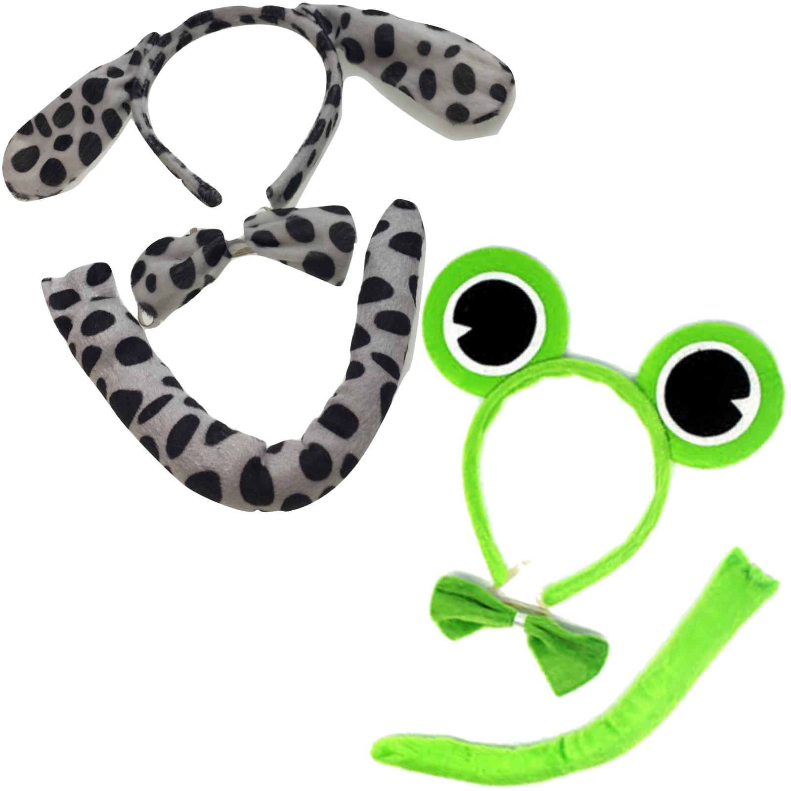 V563-17201_DOGFROGSET-184593-00 2pc Set Animal Headband w Bow Tail Dog + Frog Ears Hair Costume Halloween Party - Image 1