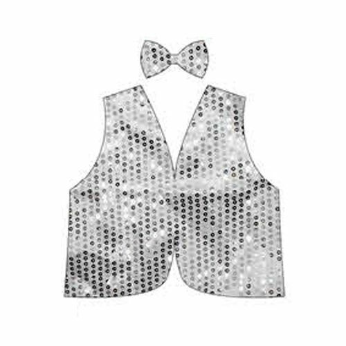 V563-17817-02-184784-00 Kids Sequin Vest Bow Tie Set Costume 80s Party Dress Up Waistcoat - Silver - Image 1