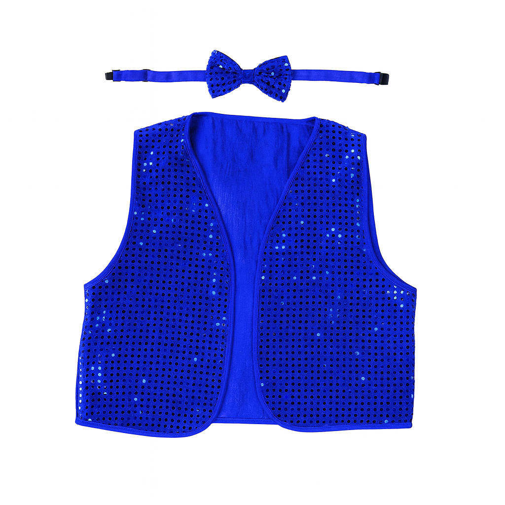 V563-17817-07-202509151237-00 Kids Sequin Vest Bow Tie Set Costume 80s Party Dress Up Waistcoat - Blue - Image 1