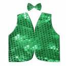 V563-17817-09-184812-00 Kids Sequin Vest Bow Tie Set Costume 80s Party Dress Up Waistcoat - Green - Image 1