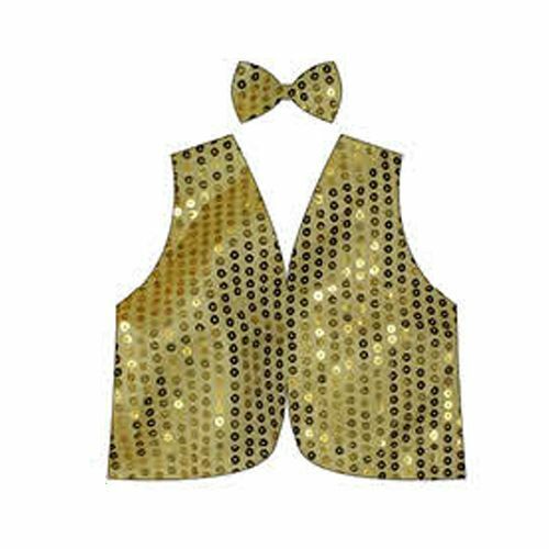 V563-17817-10-184816-00 Kids Sequin Vest Bow Tie Set Costume 80s Party Dress Up Waistcoat - Gold/Yellow - Image 1