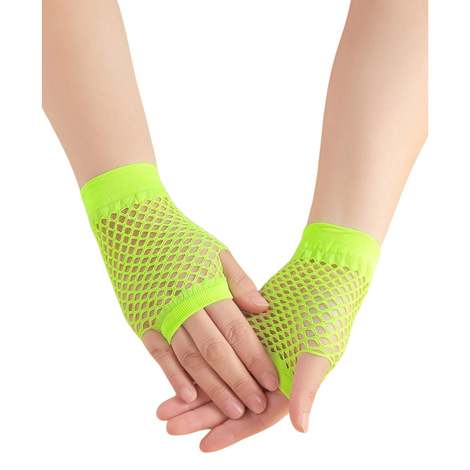 V563-18510-FLUROYELLOW-184970-00 1 Pair Fishnet Gloves Fingerless Wrist Length Costume Party Dance - Fluro Yellow - Image 1