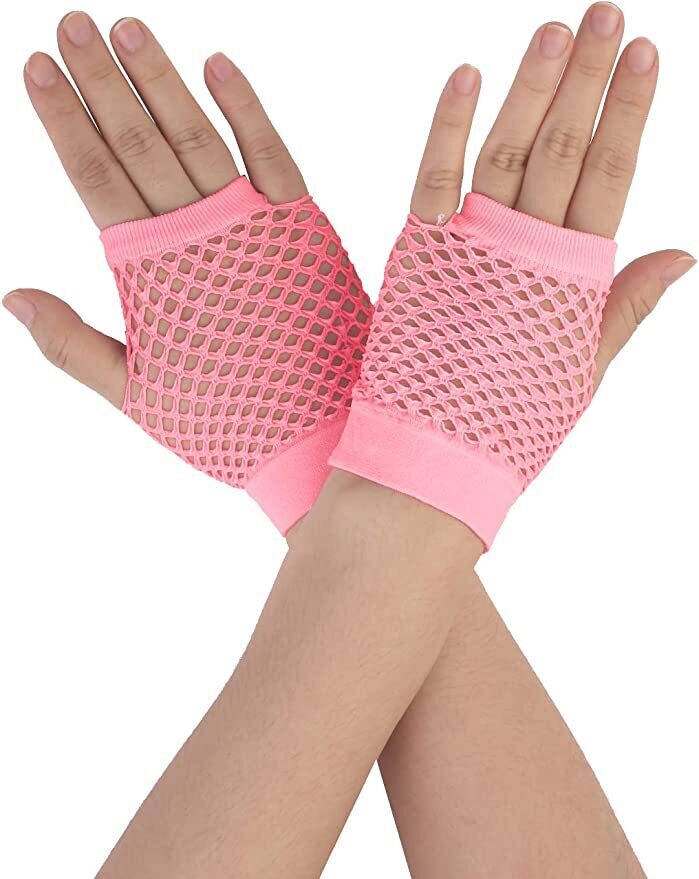 V563-18510-LIGHTPINK-184978-00 1 Pair Fishnet Gloves Fingerless Wrist Length 70s 80s Costume Party - Light Pink - Image 1
