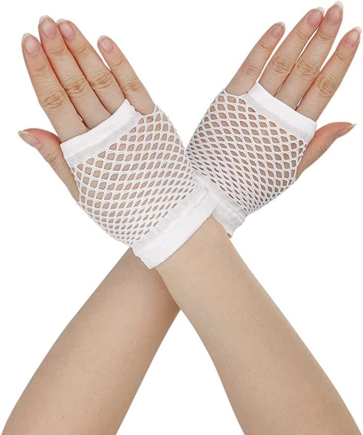 V563-18510-WHITE-184994-00 1 Pair Fishnet Gloves Fingerless Wrist Length 70s 80s Costume Party Dance -White - Image 1