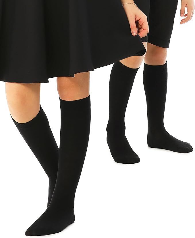 V563-1KHSOX-BLK6-1112YRS-202503051725-00 Knee High School Socks for Girls Boys Plain Cotton Rich Kids Seamless No Seam - 6-11 (Black) - Image 1