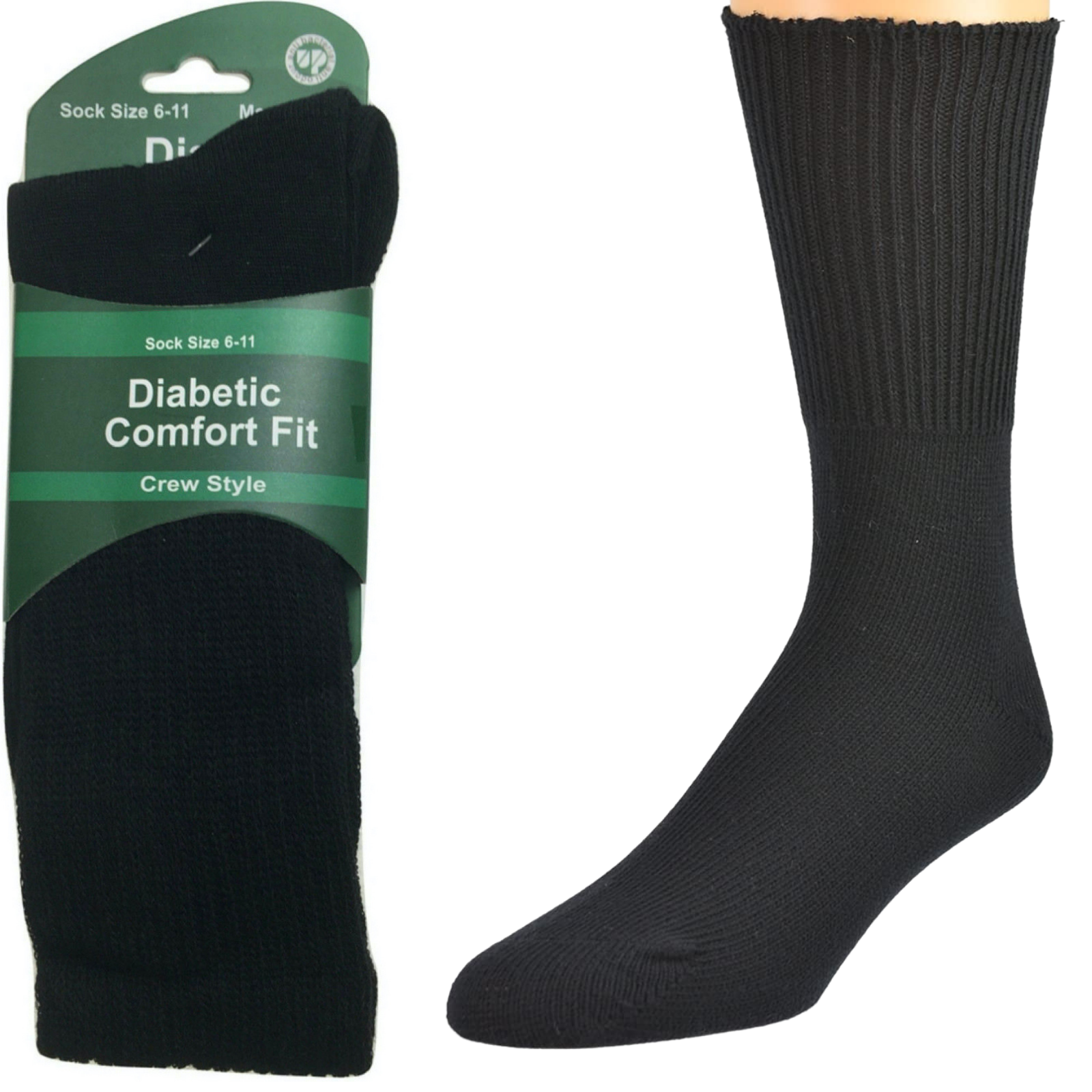 V563-1XBR-DBWSKS-11_14-202505071420-00 1 Pair DIABETIC BAMBOO Socks Work Socks Medical Loose Top Crew Cushion BLACK - 11-14 - Image 1