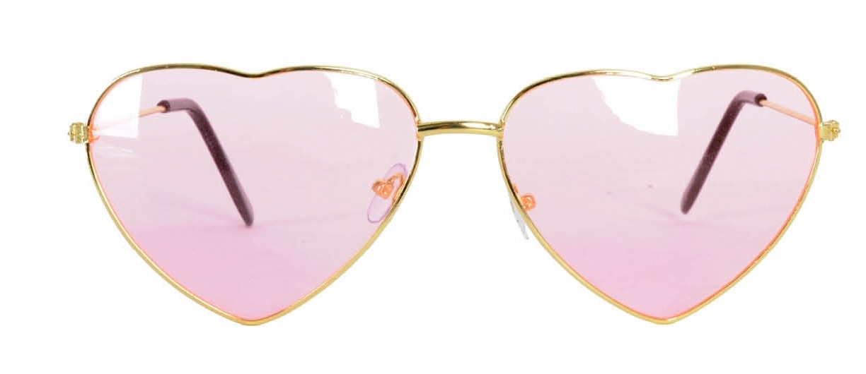 V563-21159-04-184923-00 Heart Sun Glasses Metal Frame Party Costume Love Sunnies - Light Pink - Image 1