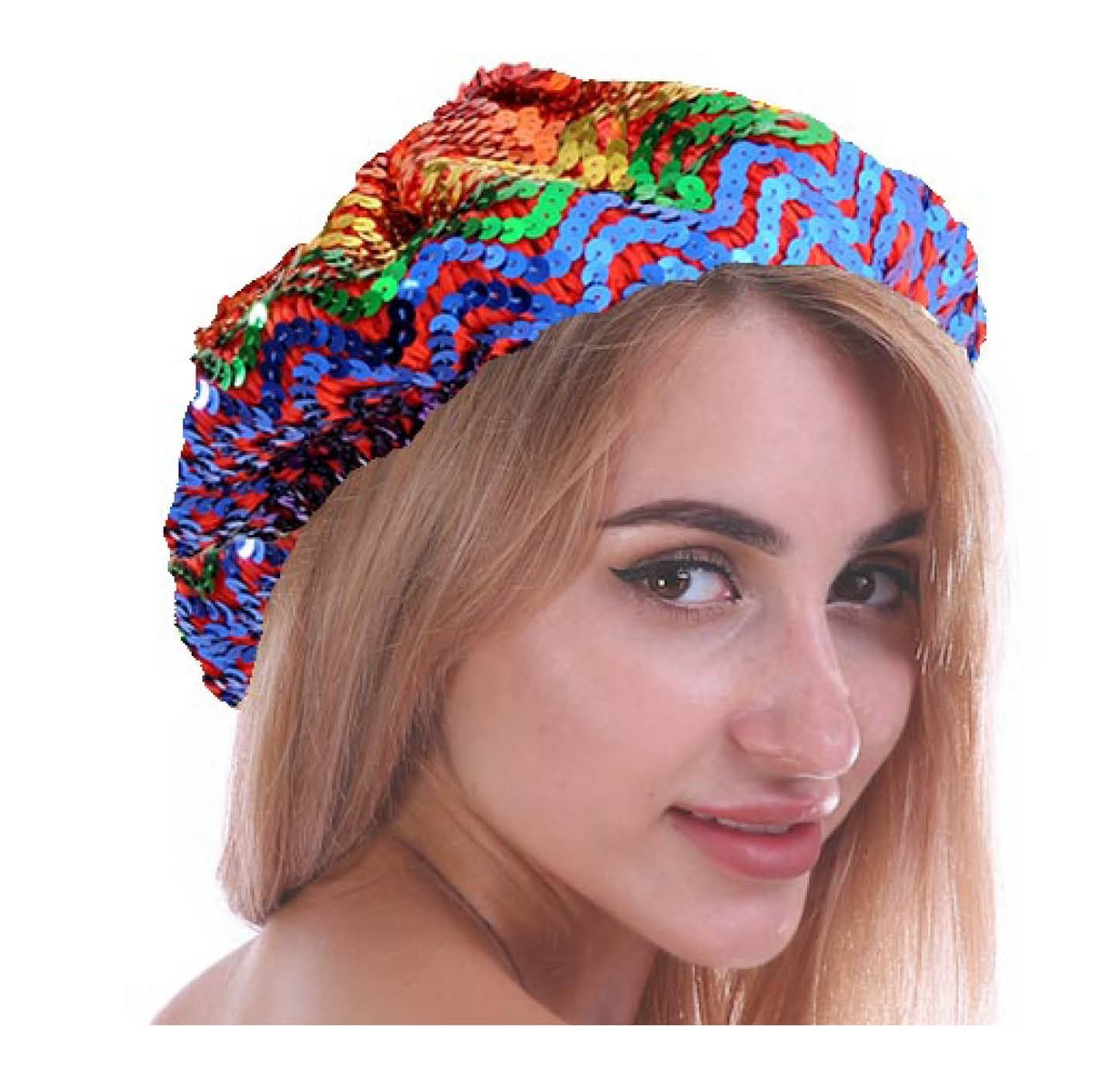 V563-21199-11-184919-00 Rainbow Sequin French Beret Hat Gay LGBTQ Pride - Image 1