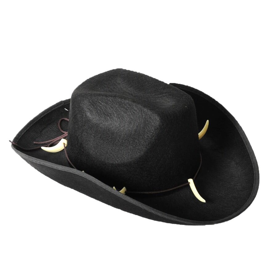 V563-21287-01-218799-00 Crocodile Dundee-Style Black Cowboy Hat – Adjustable Chin Cord for Outback & Western Themes - Image 1