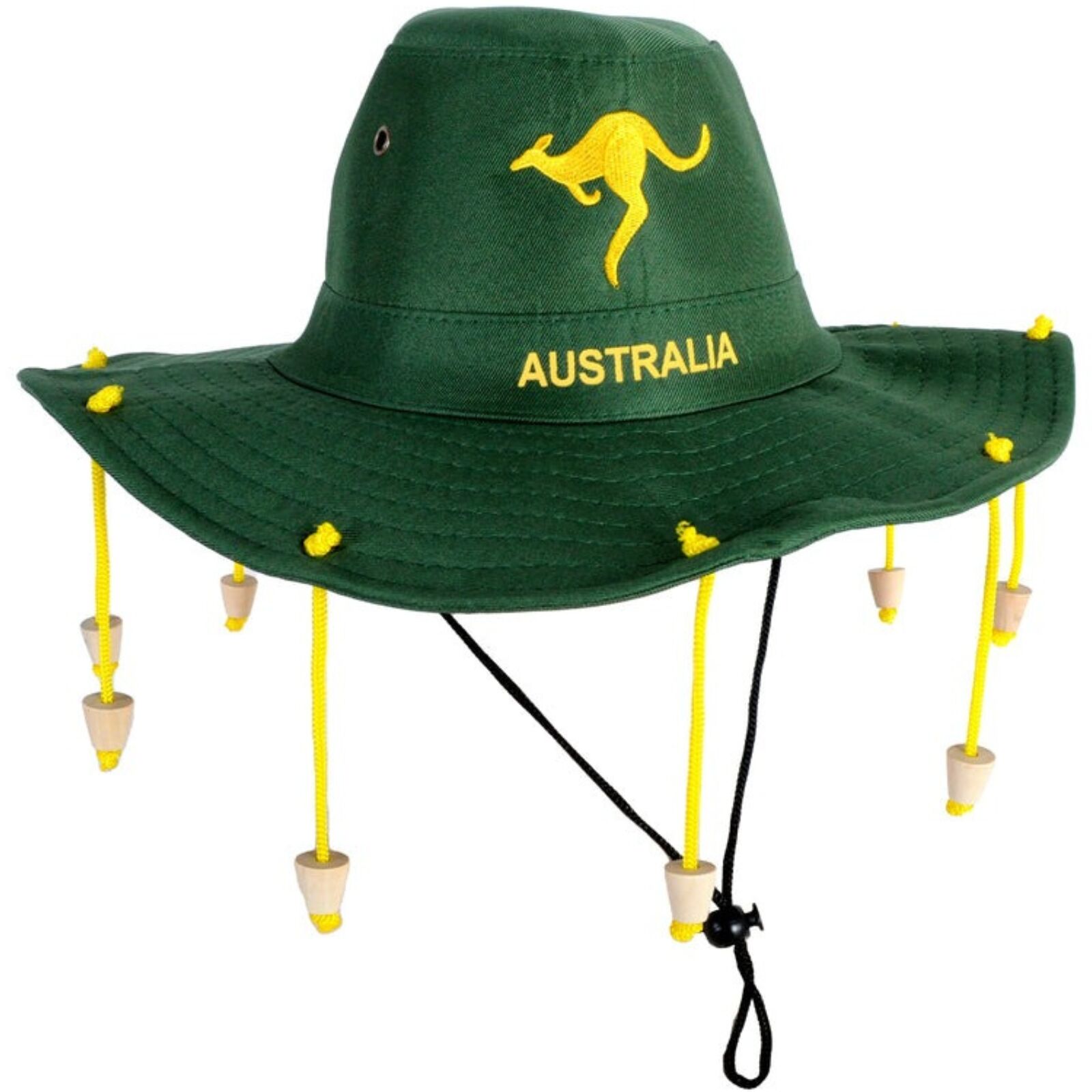 V563-21471-214130-00 Australian Cork Hat – Green with Gold Kangaroo Embroidery Aussie Australia Day - Image 1
