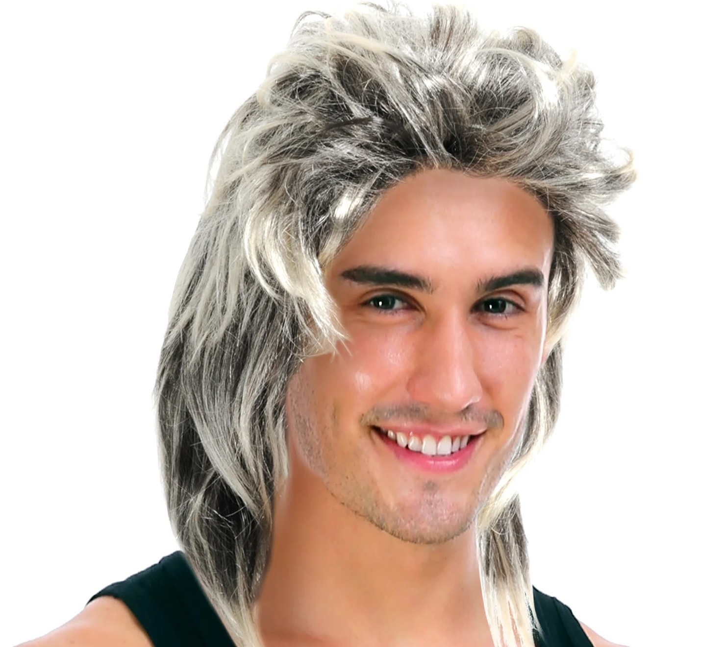 V563-22605-215807-00 Mullet Wig 80s Party Costume Rock Bogan Punk 70s 90s Hair - Ash Blonde Grey - Image 1