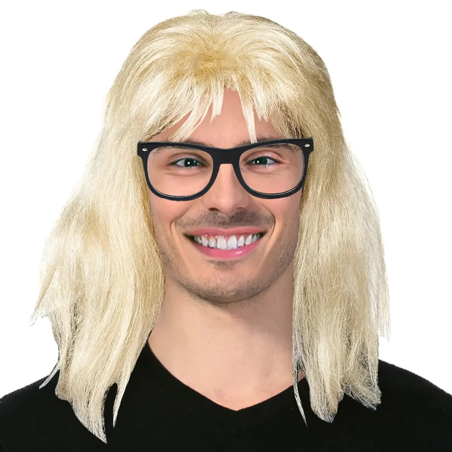 V563-22606-215808-00 Nerd Mullet Wig 80s Party Costume Rock Bogan Punk 70s 90s Hair - Image 1