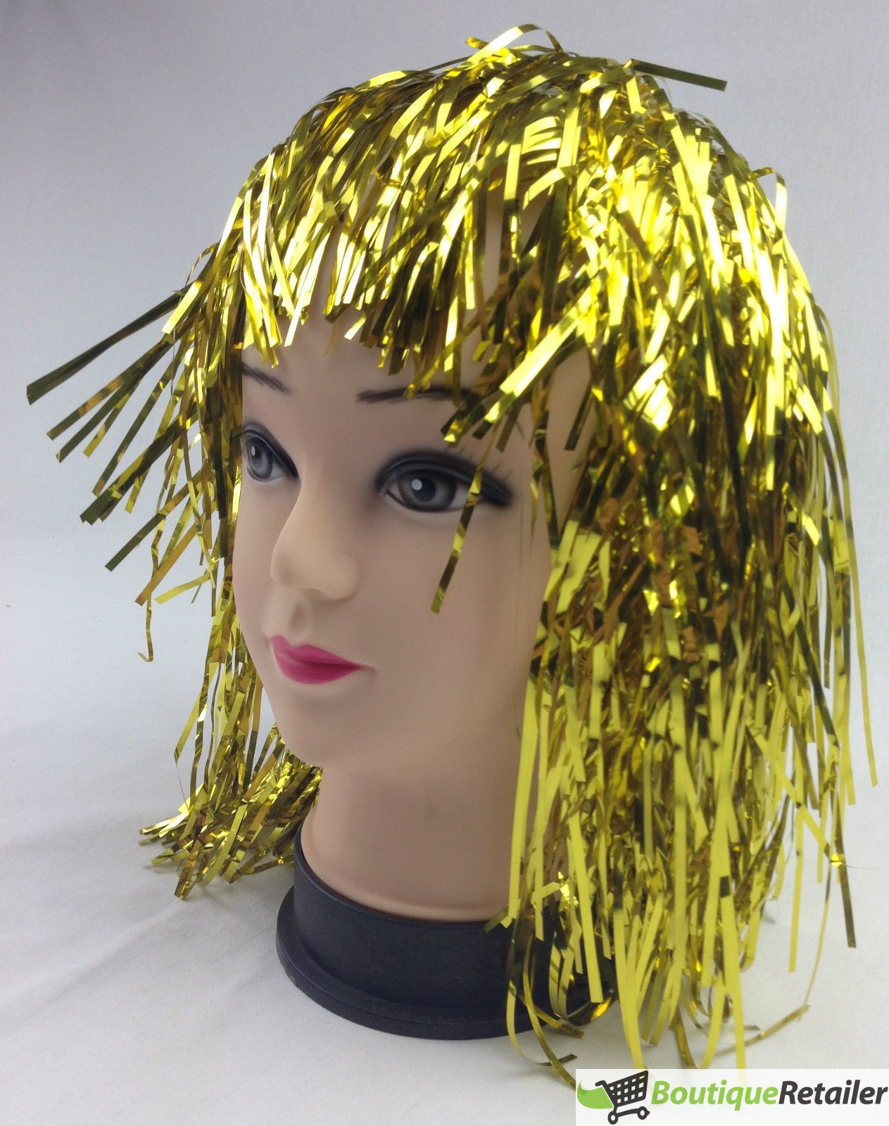 V563-22650-YELLOW_GOLD-202503051658-00 Tinsel Metallic Wig 70s 50s 20s Costume Mens Womens Unisex Disco Fancy Dress Up - Gold/Yellow - Image 1