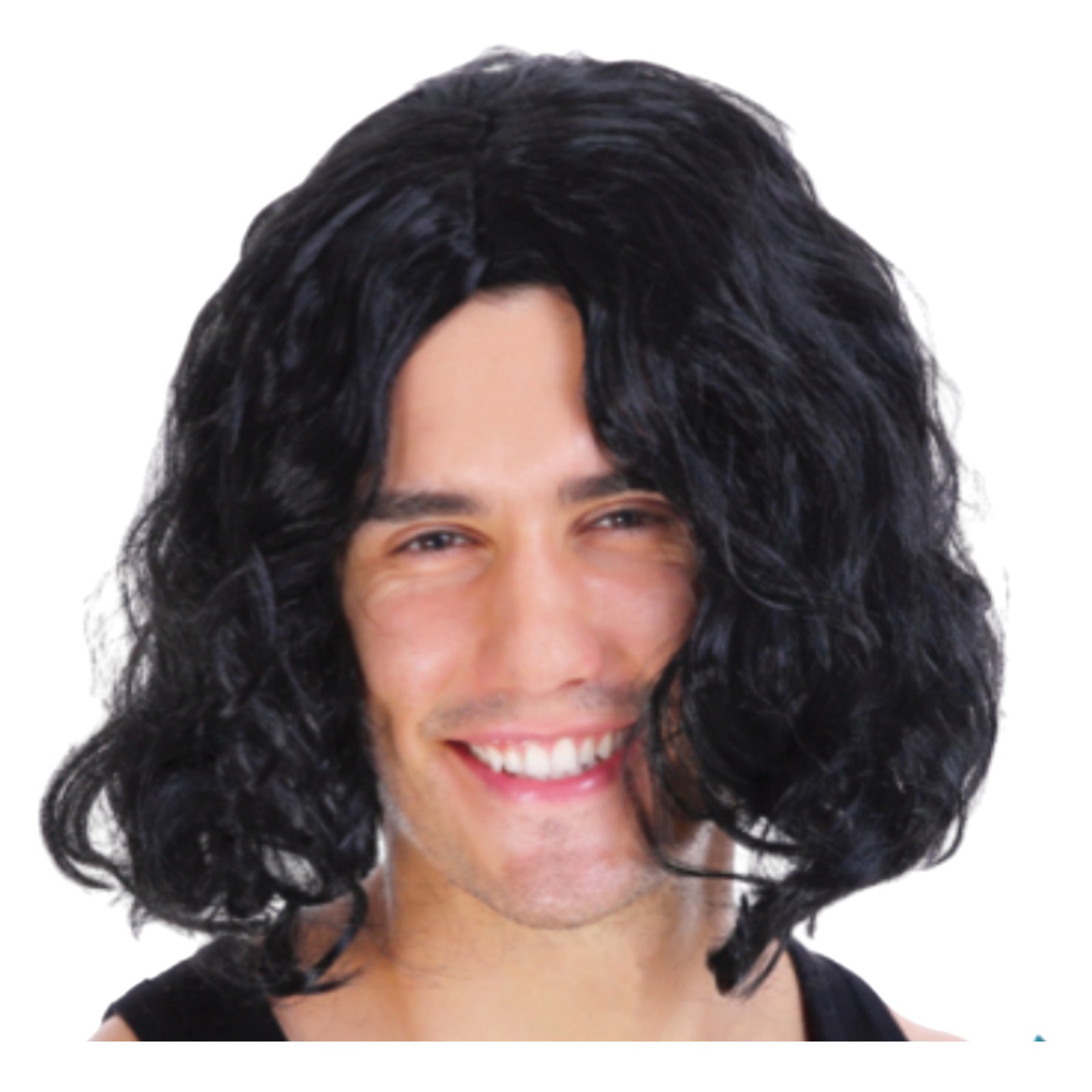 V563-22705-BLK-202503051715-00 MENS WAVY WIG Curly Long Hair Disco Punk Rock Party Costume 60s 70s - Black - Image 1