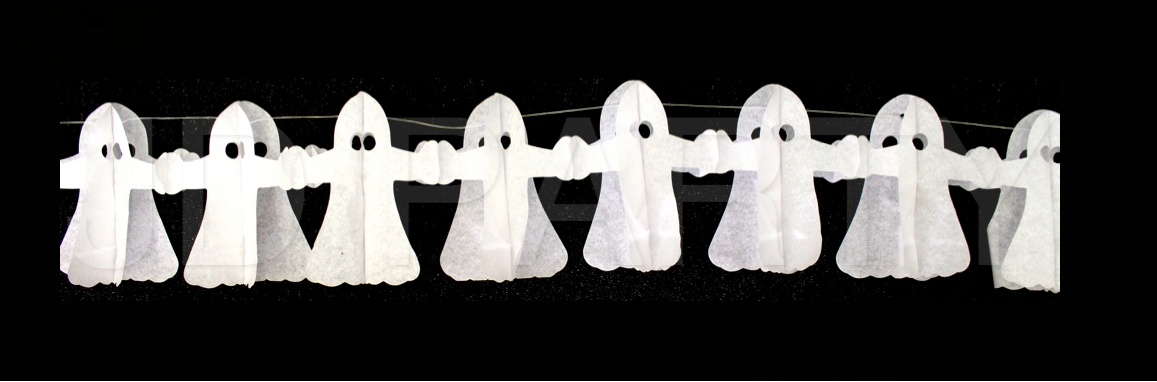 V563-22897-184696-00 HALLOWEEN PAPER GARLAND Ghost Horror Decoration 1.8m Party Props Decor White - Image 1