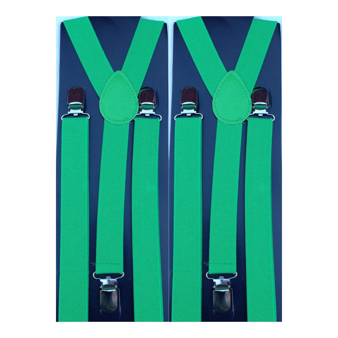V563-2SLIMSUSPENDERS-GRN-184243-00 2x Mens Suspenders Braces Adjustable Strong Clip On Elastic Formal Wedding Slim - Green - Image 1