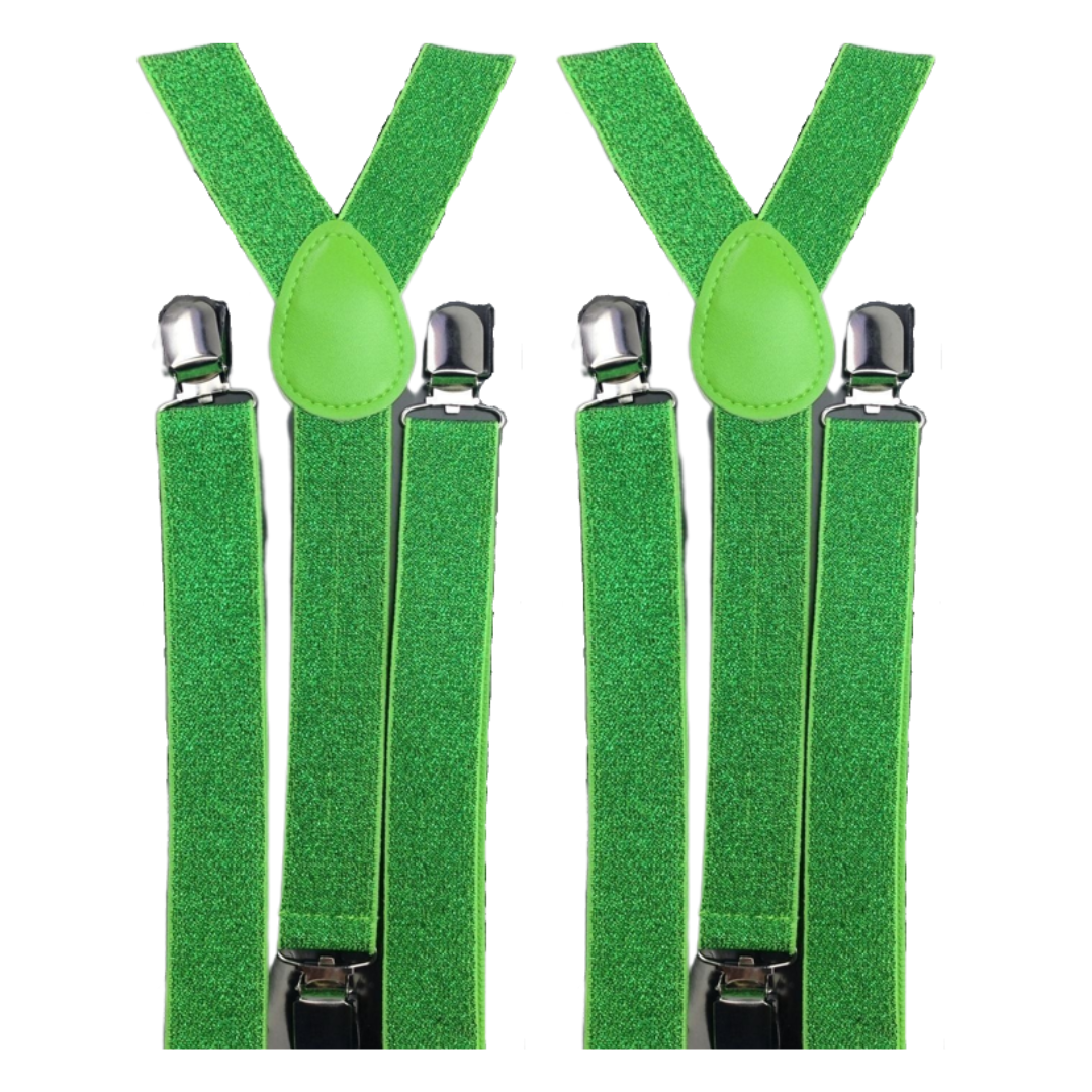 V563-2SLIMSUSPENDERS-GRNGLIT-184248-00 2x Mens Suspenders Braces Adjustable Strong Clip On Elastic Formal Wedding Slim - Green (Glitter) - Image 1
