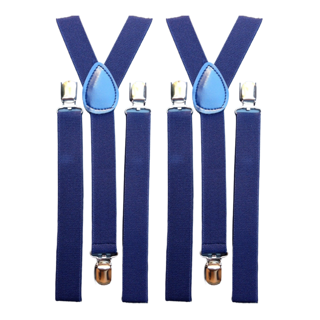 V563-2SLIMSUSPENDERS-NAVYBLU-184282-00 2x Mens Suspenders Braces Adjustable Strong Clip On Elastic Formal Wedding Slim - Navy Blue - Image 1