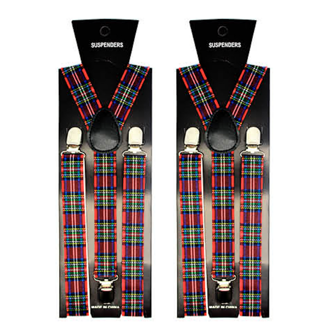 V563-2SLIMSUSPENDERS-TRTAN2-184336-00 2x Mens Suspenders Braces Adjustable Strong Clip On Elastic Formal Wedding Slim - Tartan 2 - Image 1
