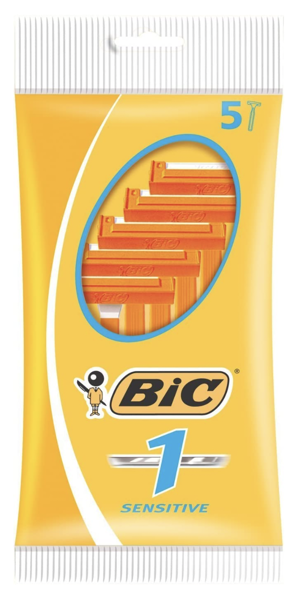 V563-3086125705010-202503051446-00 BiC Classic Disposable Sensitive Single Blade Shaving Razor - 1 Pack of 5 - Image 1