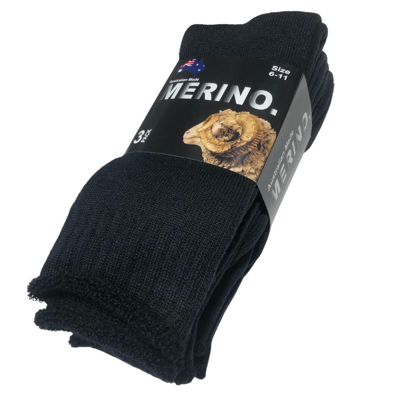 V563-3AUSOCKS-BLK-SZE11-14-202502280921-00 3 Pairs MERINO WOOL SOCKS Mens Heavy Duty Premium Thick Work Socks Cushion - Black - 11-14 - Image 1