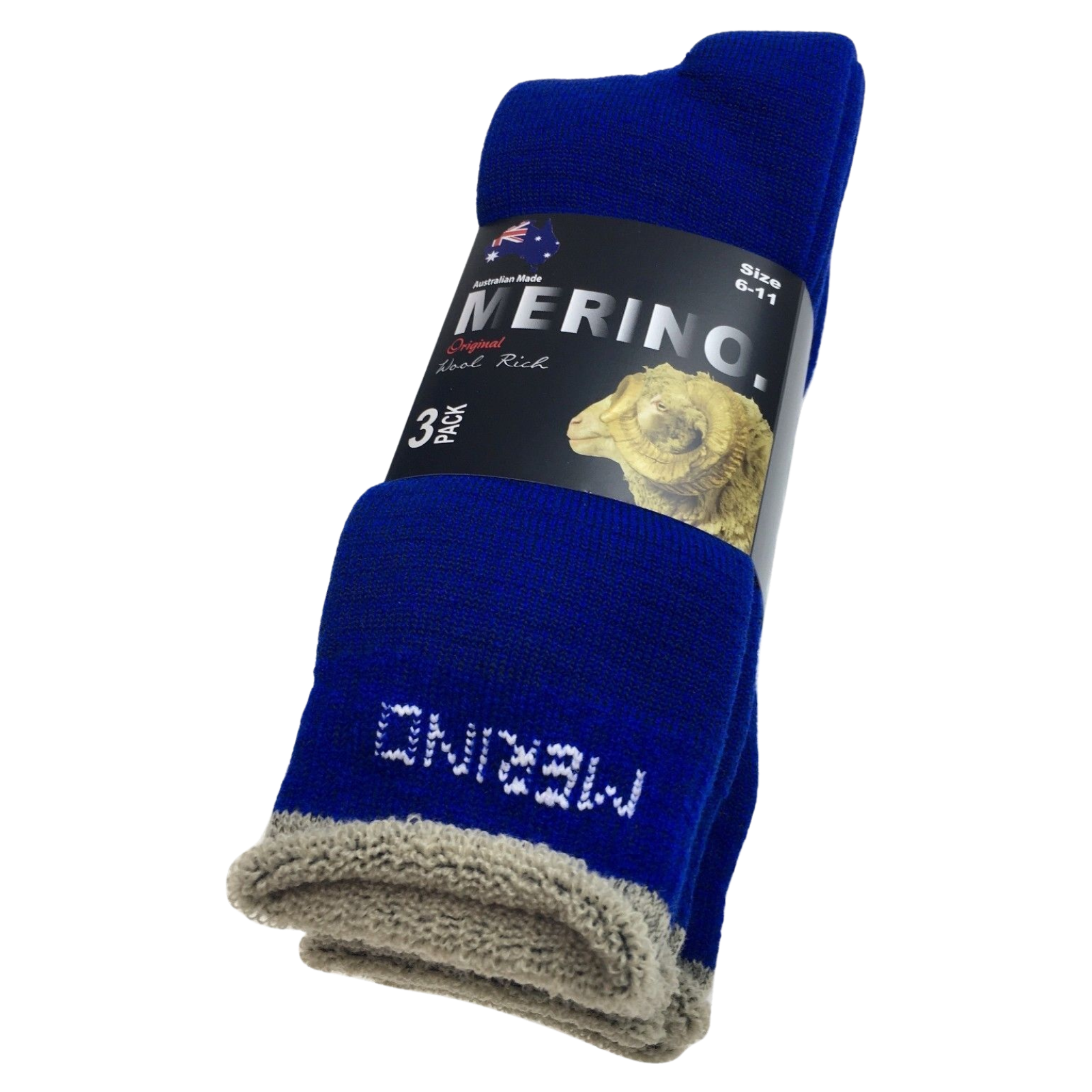 V563-3AUSOCKS-BLU-SIZE6-11-202502280921-00 3 Pairs MERINO WOOL SOCKS Mens Heavy Duty Premium Thick Work Socks Cushion - Blue - 6-11 - Image 1