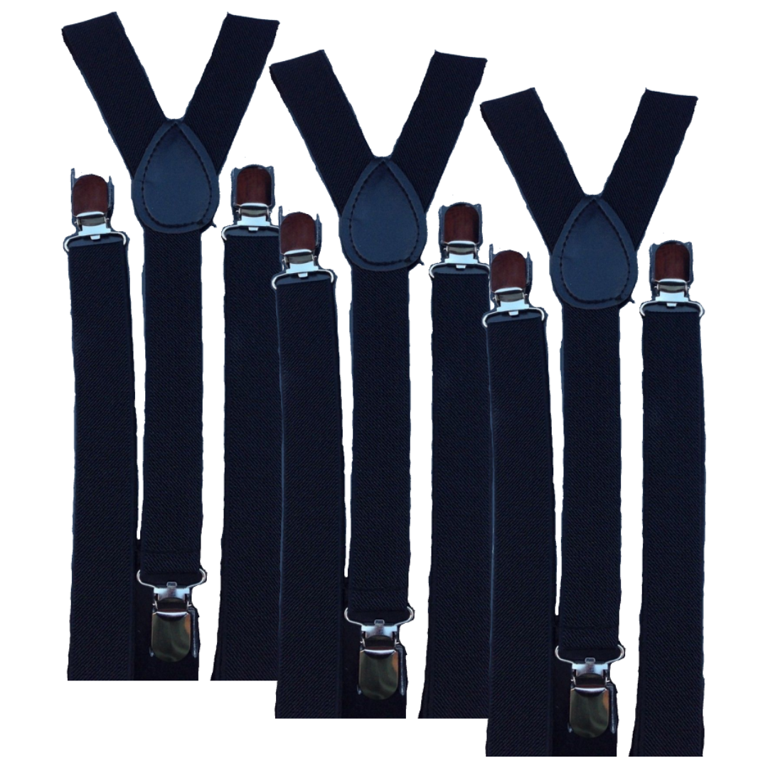 V563-3SLIMSUSPENDERS-BLK-184375-00 3x Mens Suspenders Braces Adjustable Strong Clip On Elastic Formal Wedding Slim - Black - Image 1