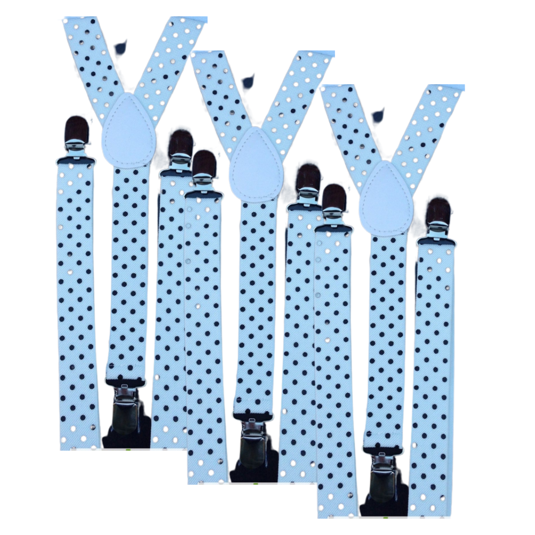 V563-3SLIMSUSPENDERS-WHTPLKADT-184567-00 3x Mens Suspenders Braces Adjustable Strong Clip On Elastic Formal Wedding Slim - White with Black Polka Dot - Image 1