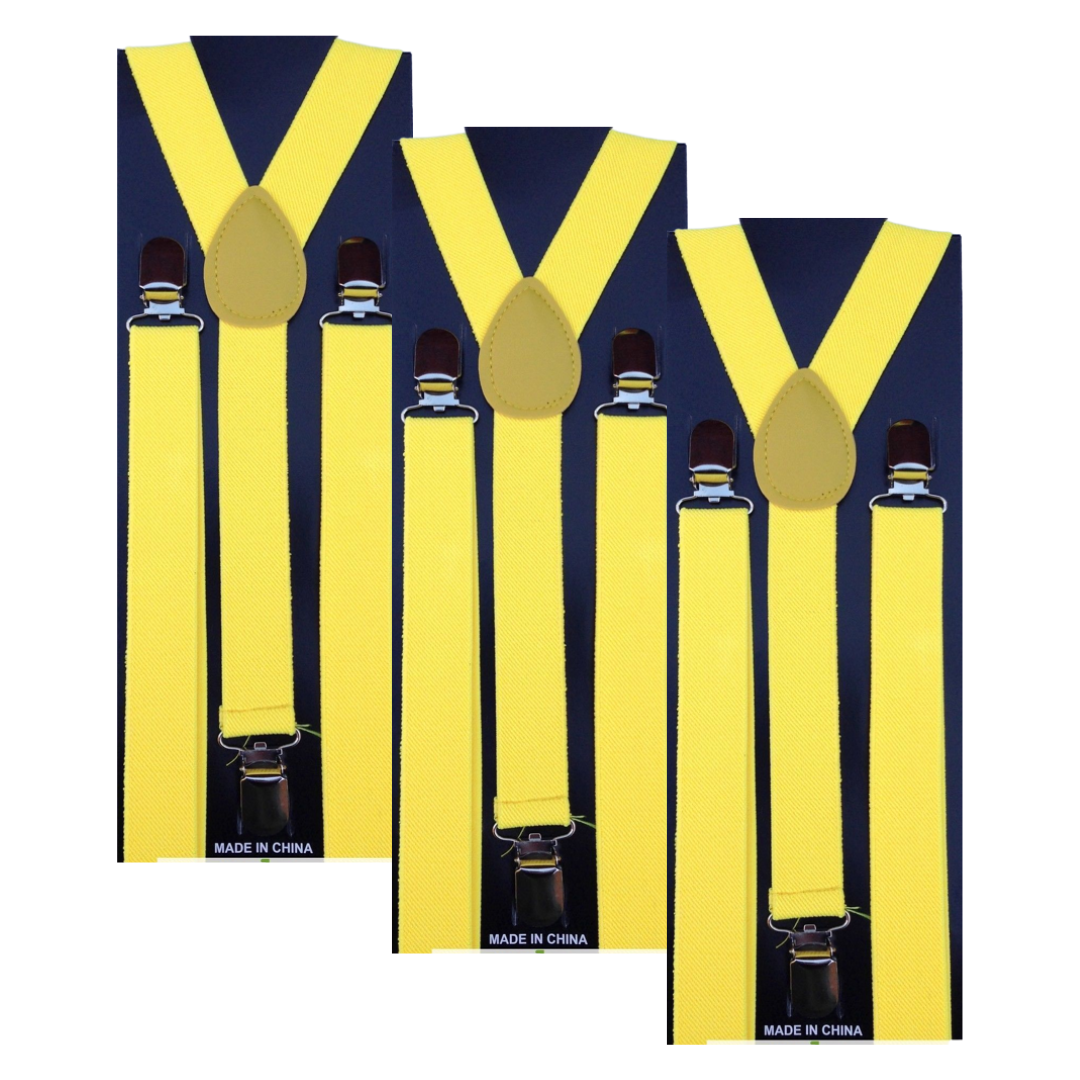 V563-3SLIMSUSPENDERS-YLW-184575-00 3x Mens Suspenders Braces Adjustable Strong Clip On Elastic Formal Wedding Slim - Yellow - Image 1