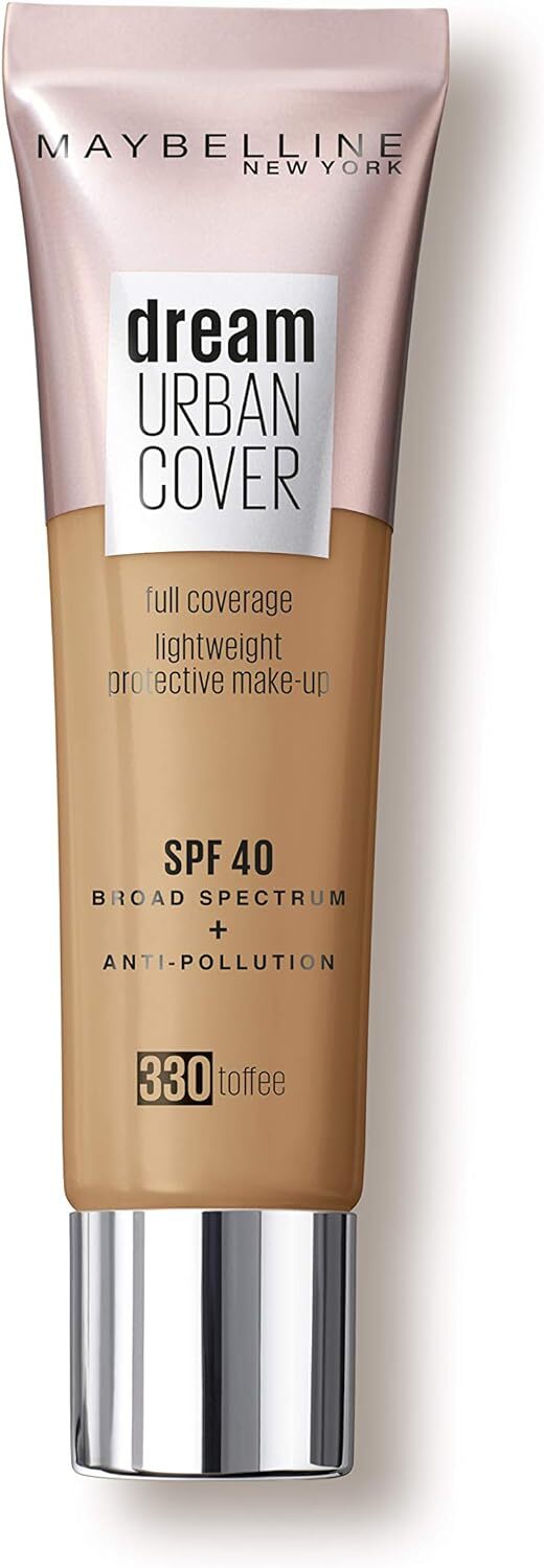 V563-41554582062-205080-00 Maybelline Dream Urban Full Cover Liquid Foundation Toffee (330) 4.5g 30ml SPF 40 - Image 1