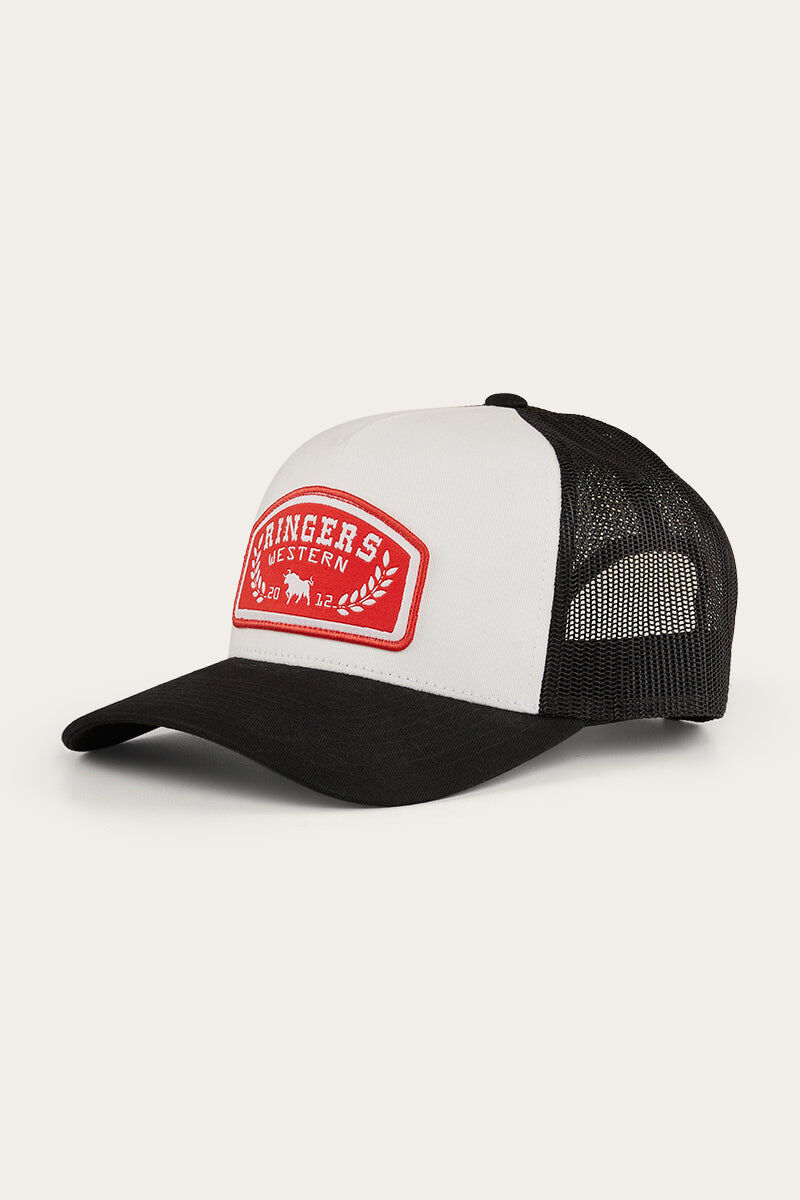 V563-419220112-WHT_RED-202505231027-00 Ringers Western Wheatbelt Trucker Baseball Cap Hat in White/Red - Image 1