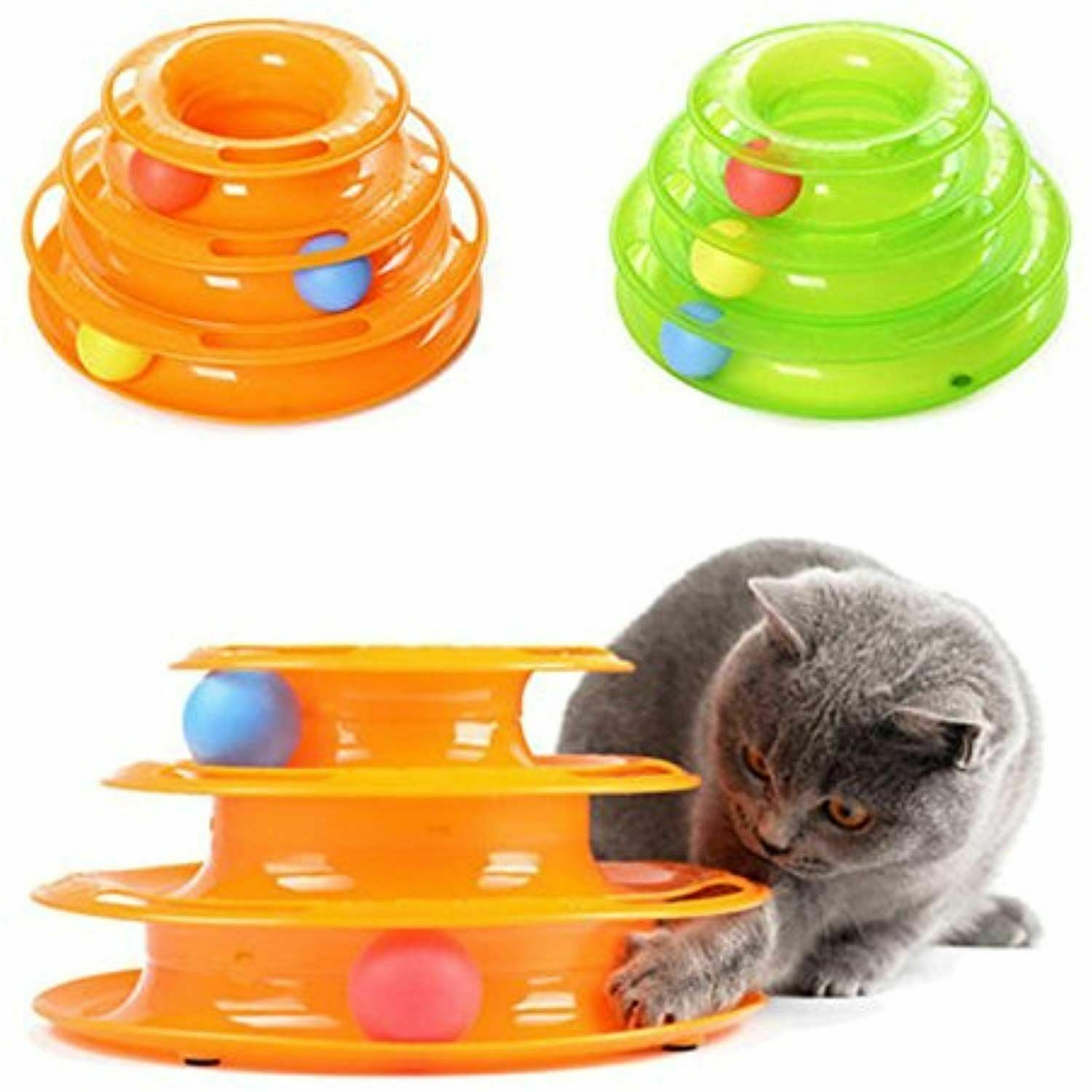 V563-66064-202503051605-00 Funny Cat Toy Plastic Tower Interactive Track Ball Playing Game - Assorted Colours - Image 1