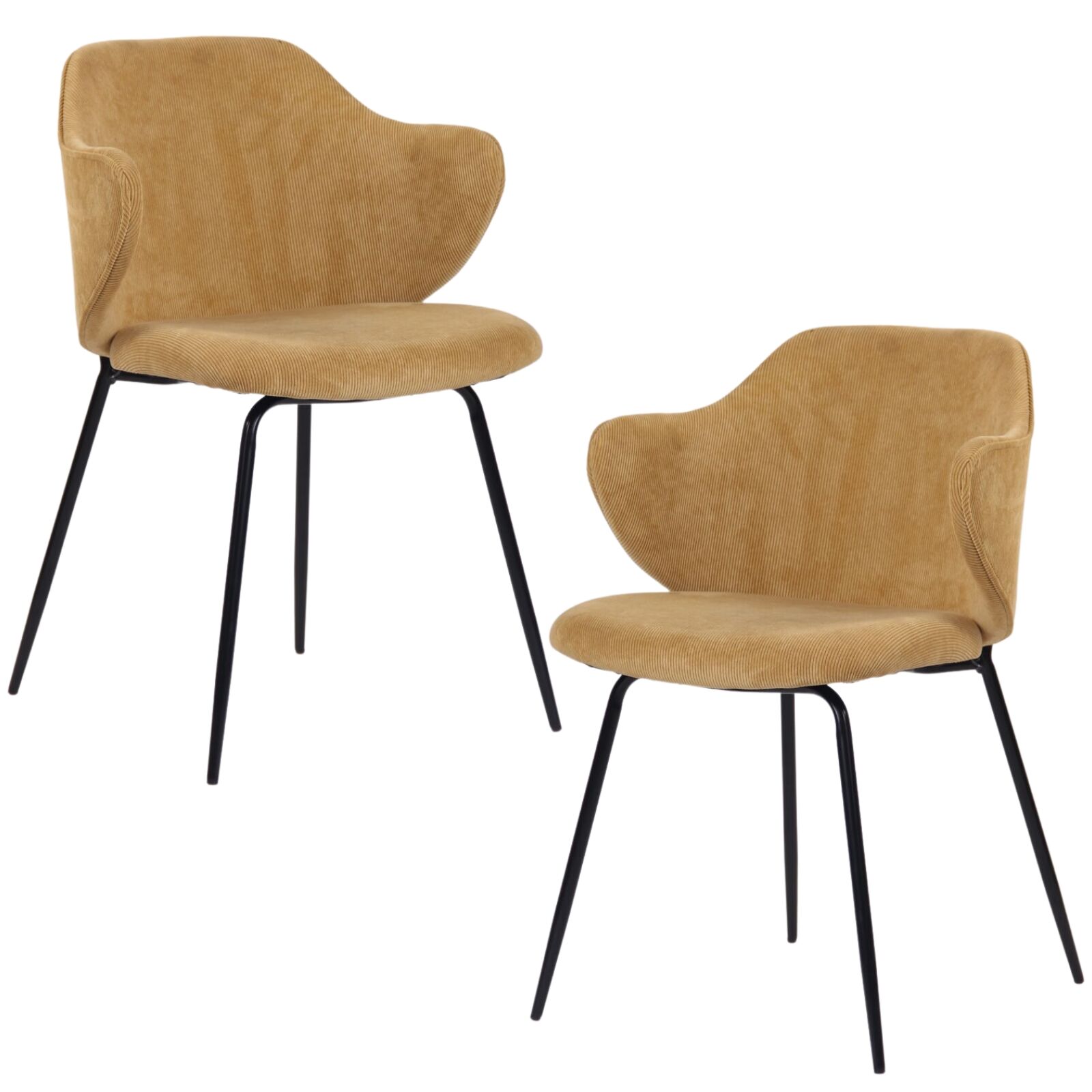 V563-68407-202503051445-00 Set of 2 Dining Chairs Corduroy Cord Fabric with Metal Legs in Mustard Yellow - Image 1