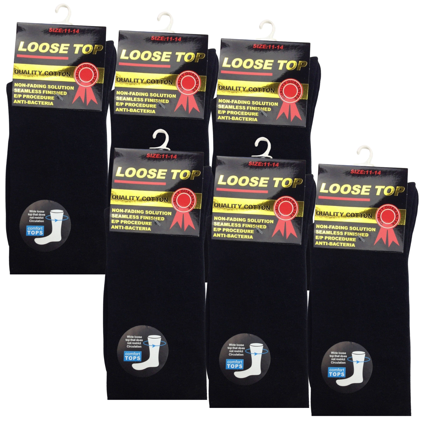 V563-6COTTONLTSOX-BLK6-11-202503051832-00 6x Pair COTTON Rich LOOSE TOP SOCKS Dress Medical Circulation Diabetic Comfort - - - Image 1