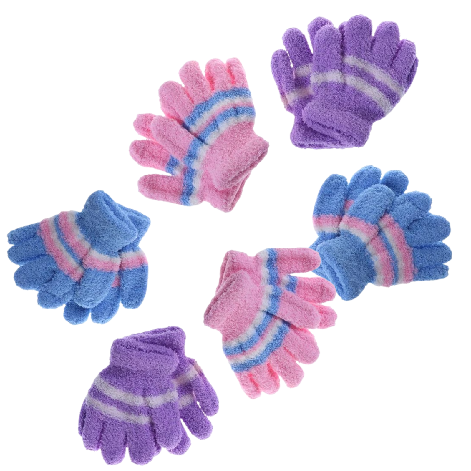 V563-6PR-KIDGLOVS-ASTD-167458-00 6 Pair Baby Gloves Warm Winter Full Finger Thermal Coral Fleece Kids Boys Girls - Image 1
