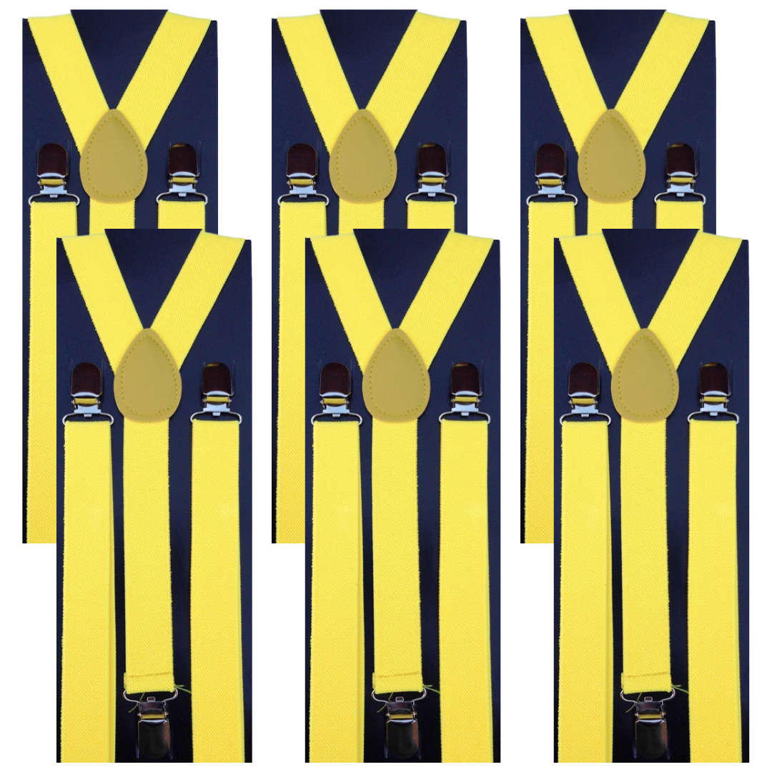 V563-6SLIMSUSPENDERS-YLW-202503061041-00 6x Mens Suspenders Braces Adjustable Strong Clip On Elastic Formal Wedding BULK - Yellow - Image 1