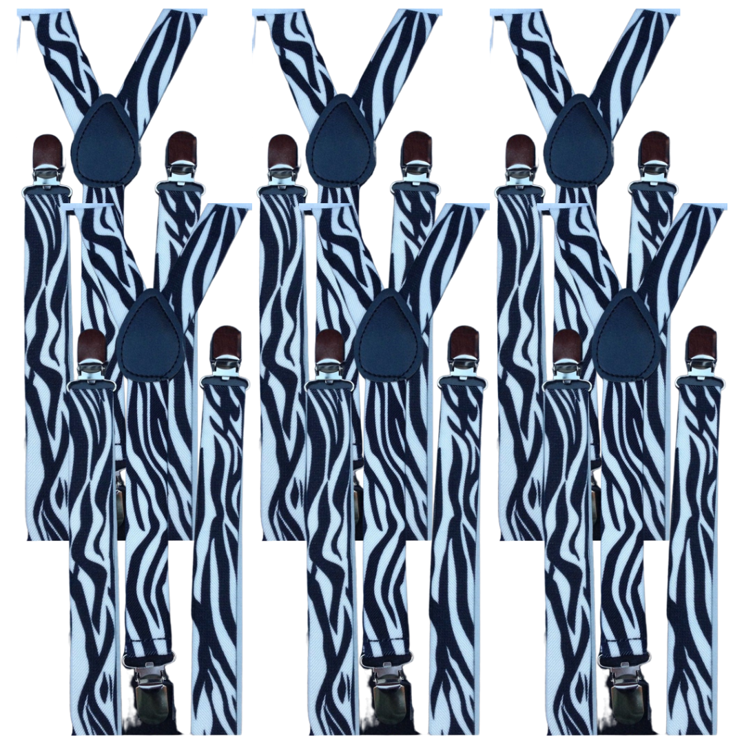 V563-6SLIMSUSPENDERS-ZEB-202503061041-00 6x Mens Suspenders Braces Adjustable Strong Clip On Elastic Formal Wedding BULK - Zebra - Image 1