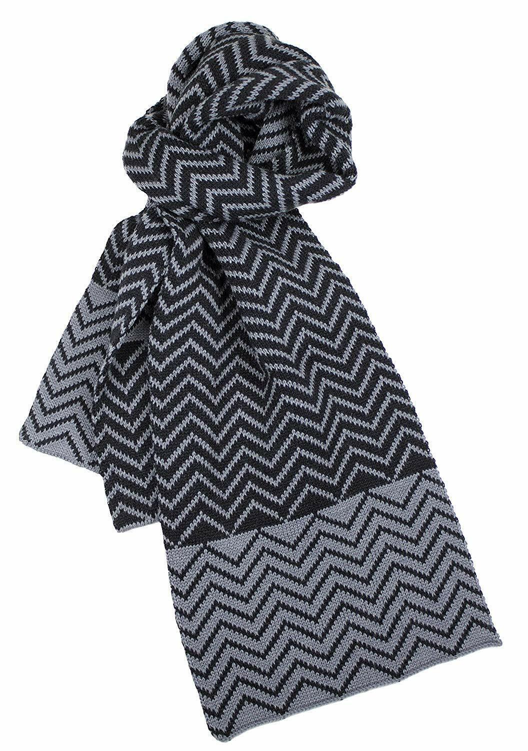 V563-72-0015-BLACK_CHAR-ONESIZ-202505231031-00 Dents Zig Zag Two-Tone Knit Scarf Warm Winter Ski - Black/Charcoal - Image 1