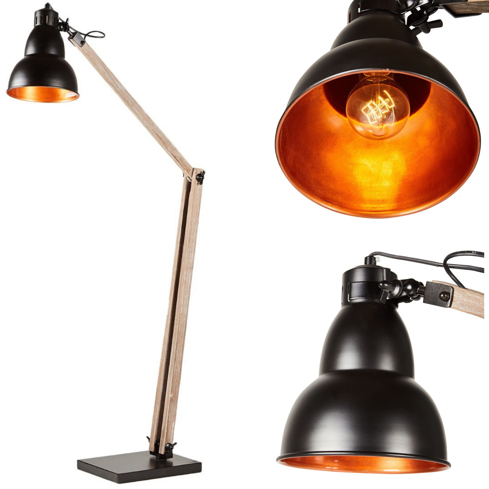 V563-75090-202505071416-00 Wooden Large Floor Lamp Industrial Retro Modern Adjustable Light - Matte Black - Image 1