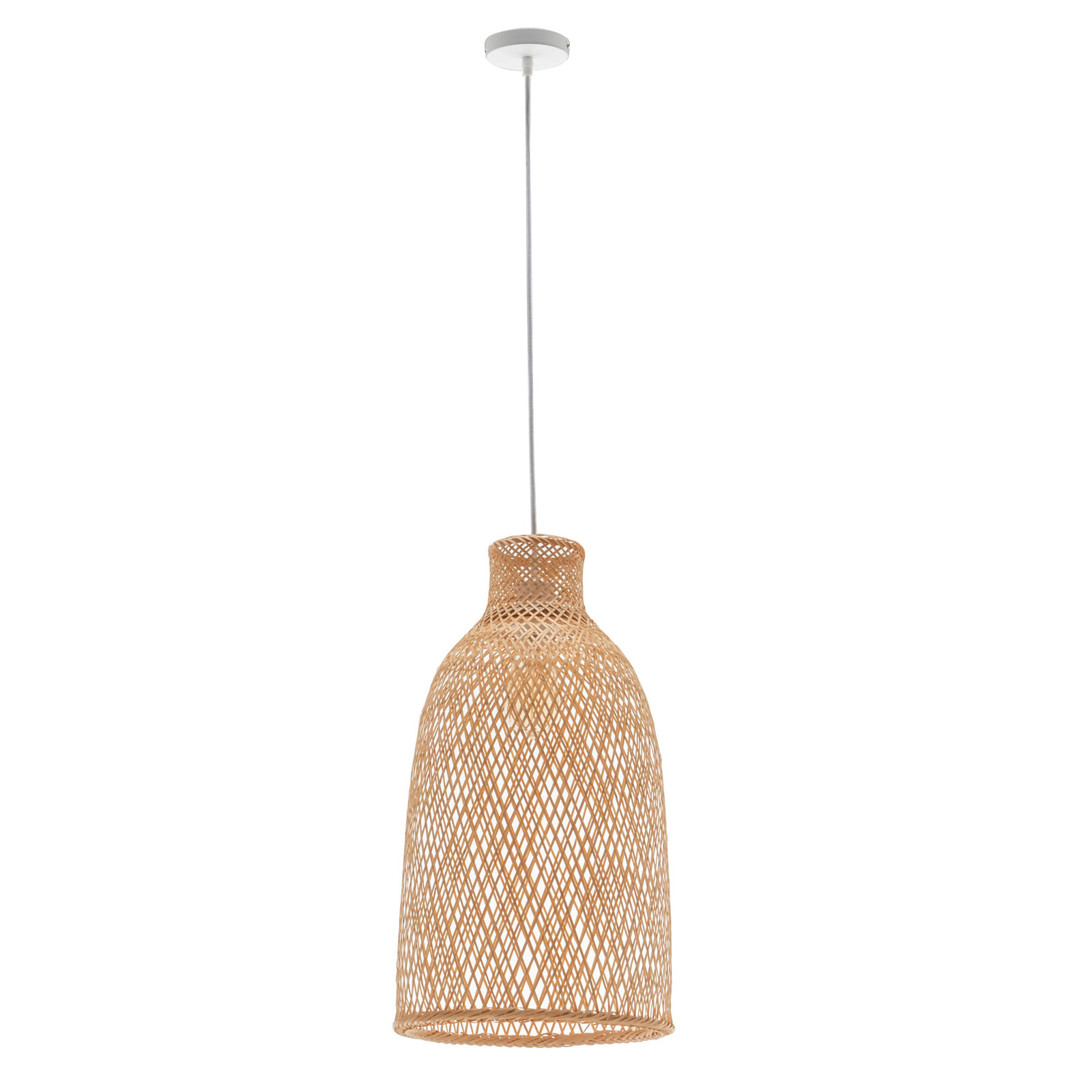 V563-75185-174416-00 Natural Woven Bamboo Cone Pendant Lamp Hanging Light Bell Shade Boho Tropical - Image 1