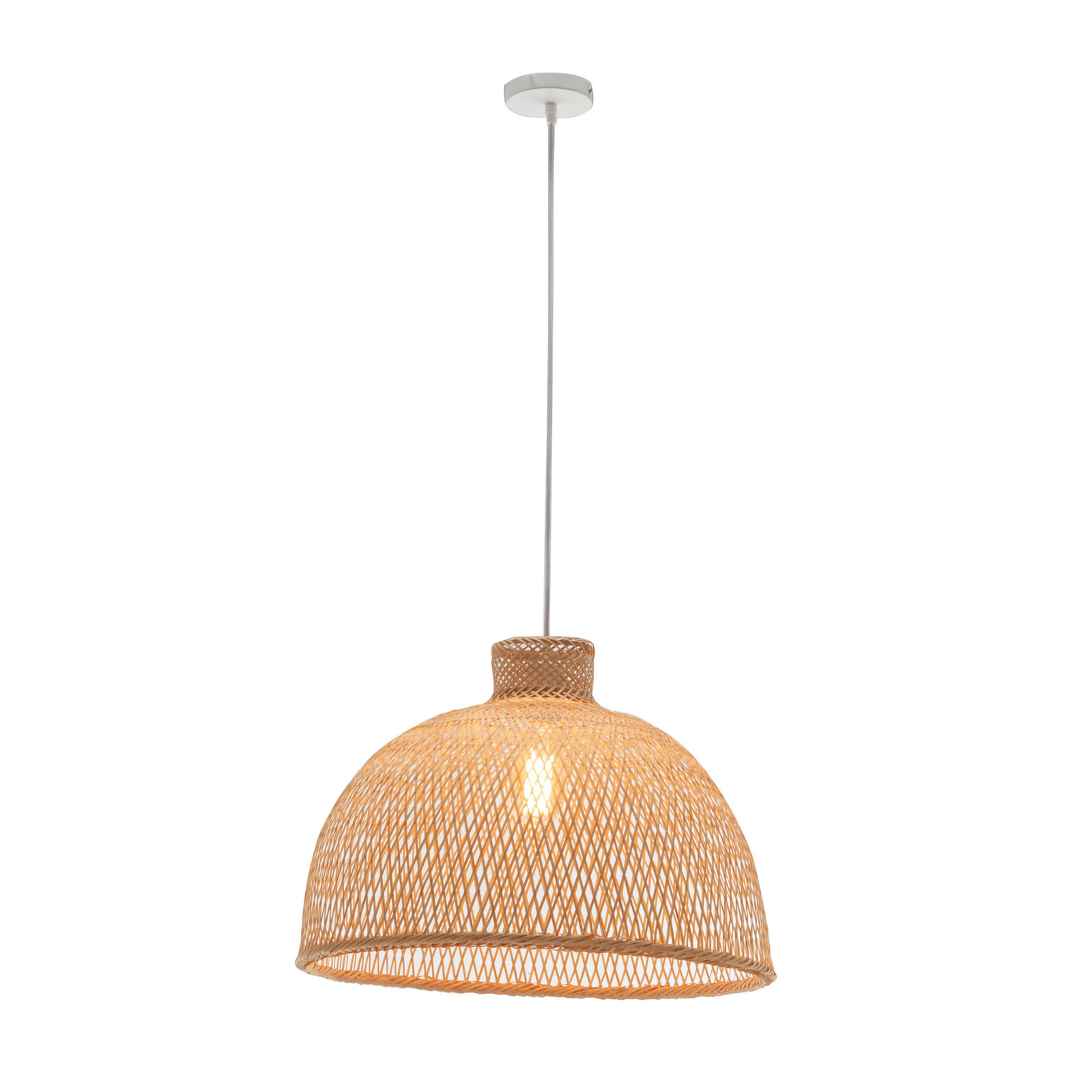 V563-75186-174418-00 Natural Hand Woven Bamboo Dome Pendant Lamp Hanging Light Rattan Style - Image 1