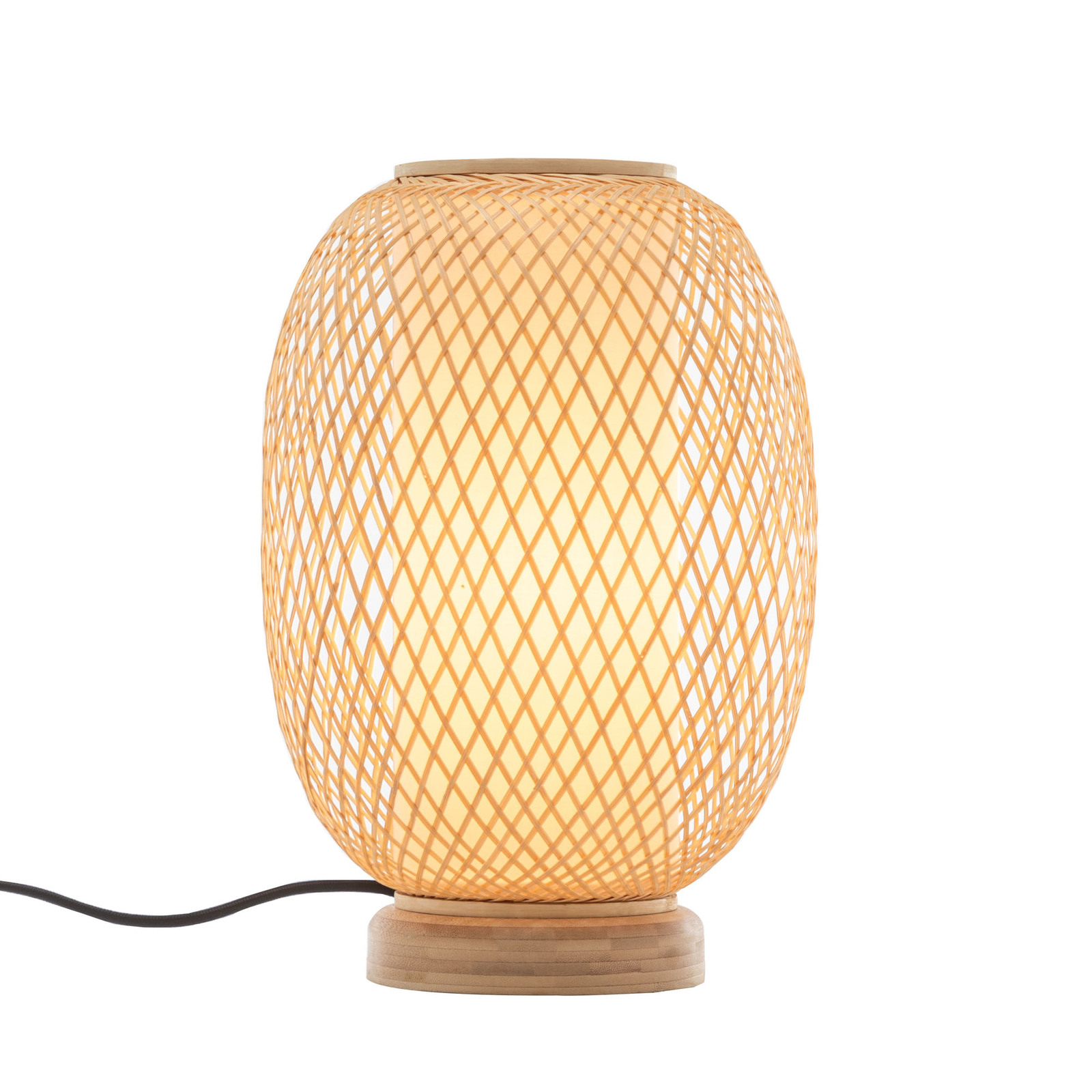 V563-75188-174497-00 Natural Woven Bamboo Oval Table Lamp Light Shade Boho Tropical Coastal - Image 1