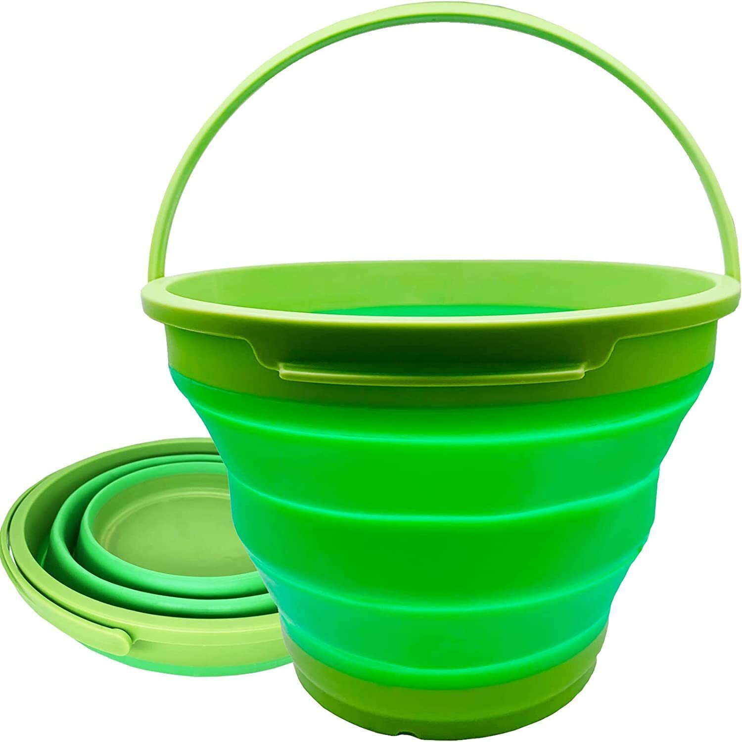 V563-75192-GREEN-173925-00 7 Litre Foldable Collapsible Silicone Bucket for Home/Hiking/Camping/Fishing - Green - Image 1