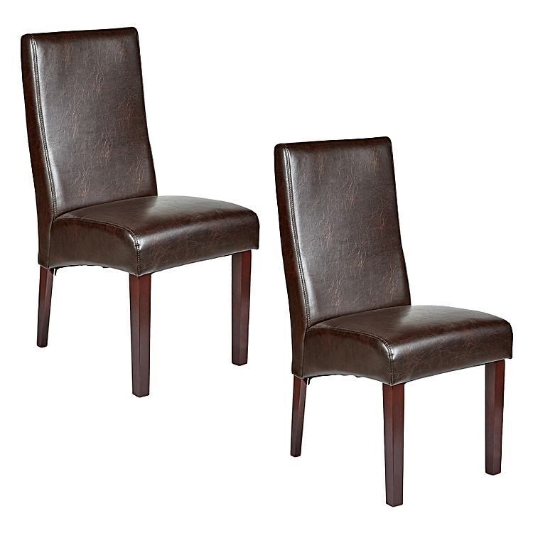 V563-75608-218210-00 Set of 2 Rome Leather Brown Dining Chairs Durable Seat Wood Kitchen Cafe - Image 1