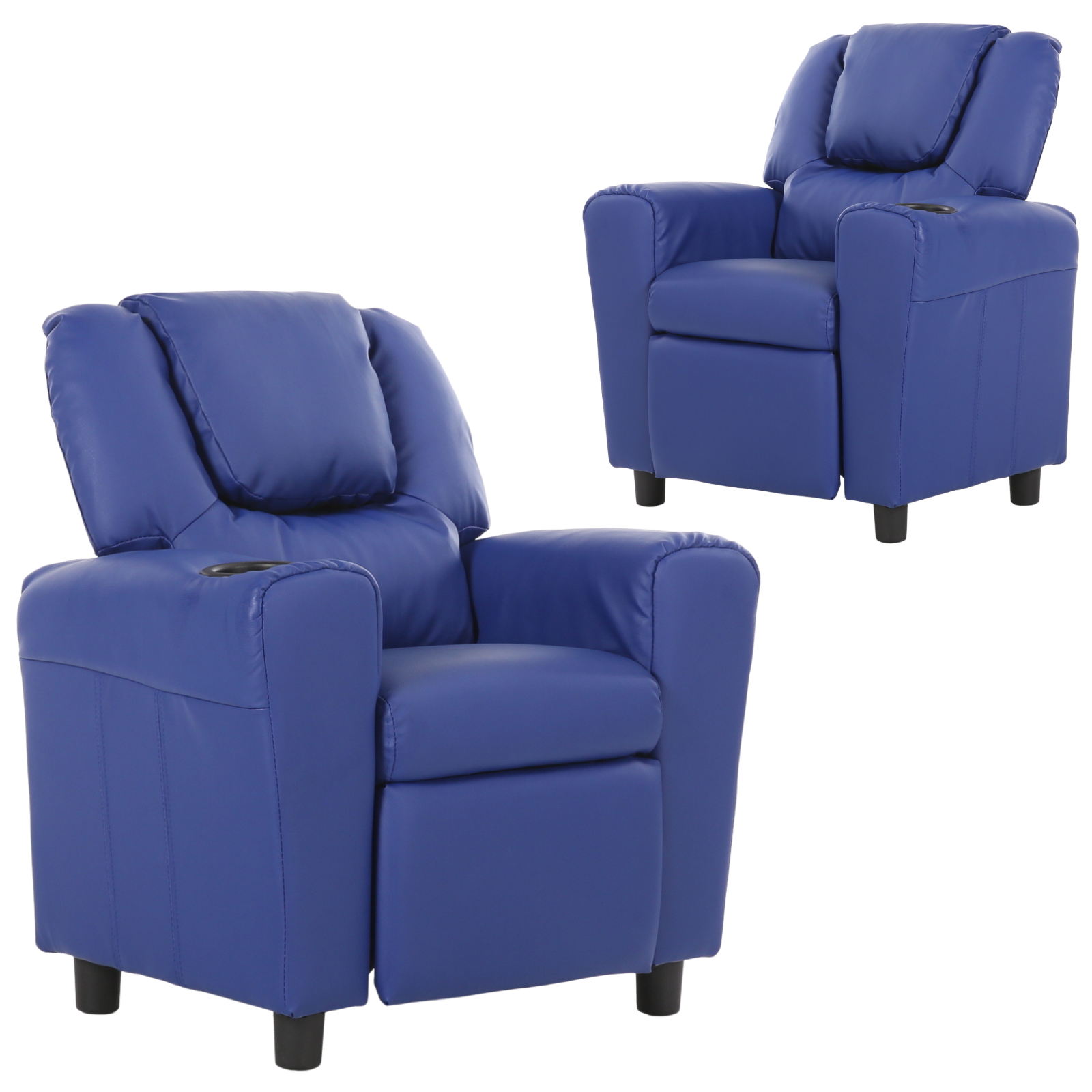 V563-75609-BLUE-2CHAIRS-174262-00 Set of 2 Oliver Kids Recliner Chair Sofa Children Lounge Couch PU Armchair Blue - Image 1